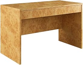 Brown 2-Drawer Burl Wood Desk, Stylish, Durable, for Computer Workstations, Home Office & Professional Settings
