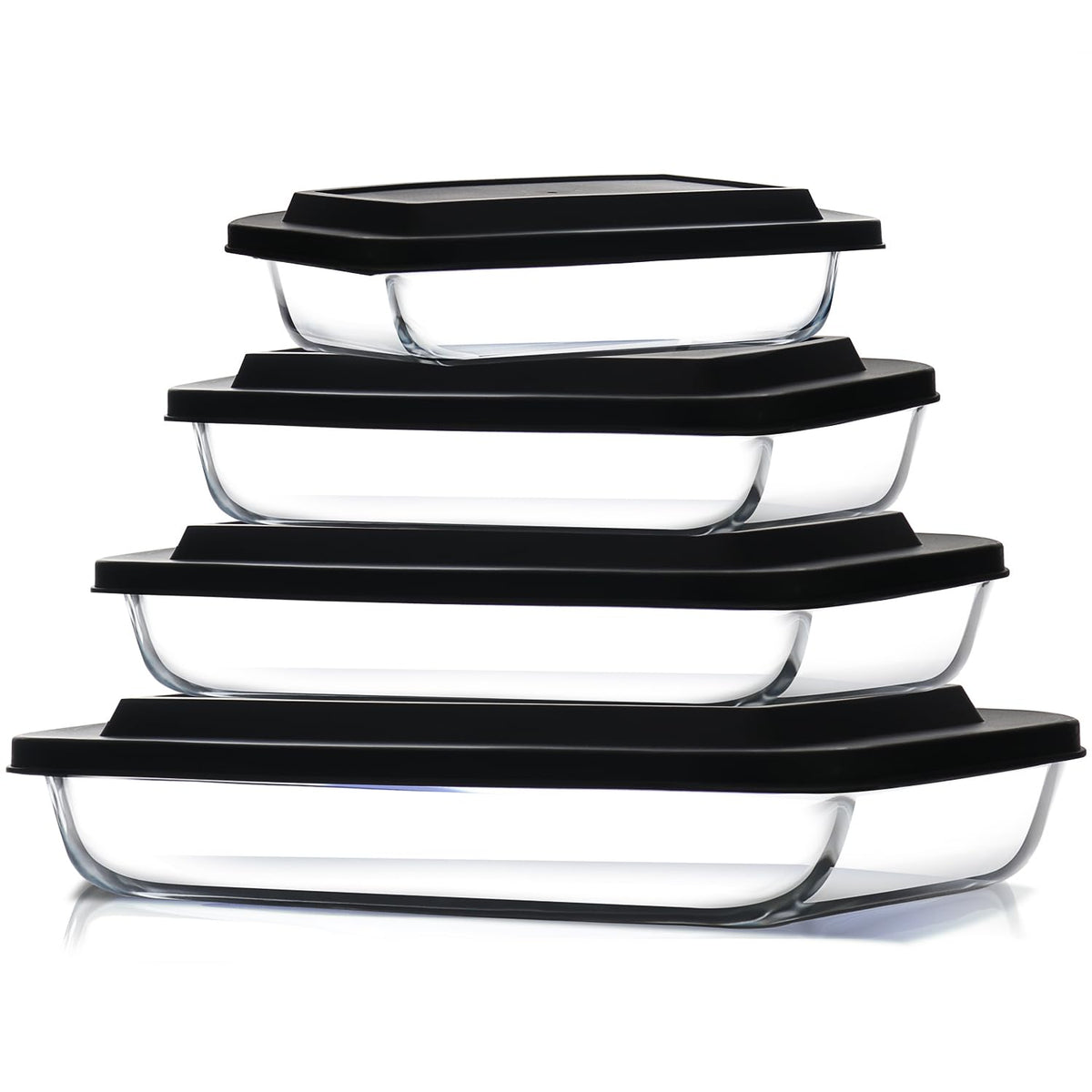 Eatex Glass Casserole Set, 4 Sizes with Lids, Black