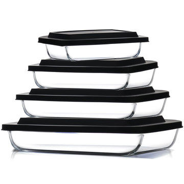 Eatex Glass Casserole Set, 4 Sizes with Lids, Black