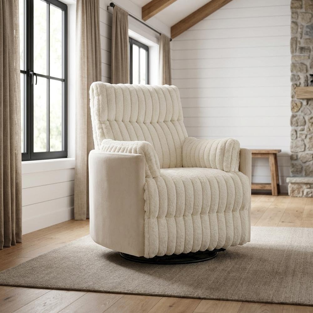 Corduroy-Upholstered Manual Recliner with Wide Wale Texture by Furnifact – Polyester, White