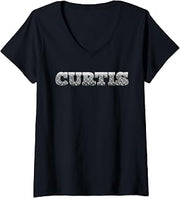 Women's Curtis Name Dad Fix It Husband Strong Father Builder Smart V-Neck T-Shirt