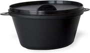 PacknWood 209MBCOC350 - Black Pot with Lid (Case of 144) - Recyclable Plastic Containers - Leak-Proof, Microwave-Safe - Black Plastic Containers for Food - (12 oz, 5.9" x 3.8" x 2.8")
