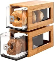 Rosseto BD102 2-Tier 3-Ply Bamboo Narrow Bakery Column with Clear Acrylic Drawers, 12.8" Length x 6.85" Width x 14" Height, Natural