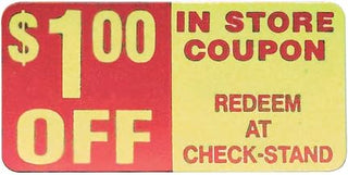 Coupon Labels $1.00 Off Labels Red/Yellow - 2" L x 1" H 500 Per Roll