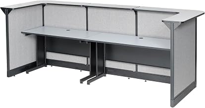 Global Industrial 124" W x 44" D x 46" H U-Shaped Reception Station with Raceway, Gray Counter/Gray Panel