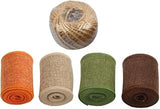 6cm Wide Linen-Like Decorative Ribbon Set 5pcs with 3-Meter Rolls in 4 Colors and 50m Natural Jute Twine for Wedding Party Festival Wrapping and DIY Crafts