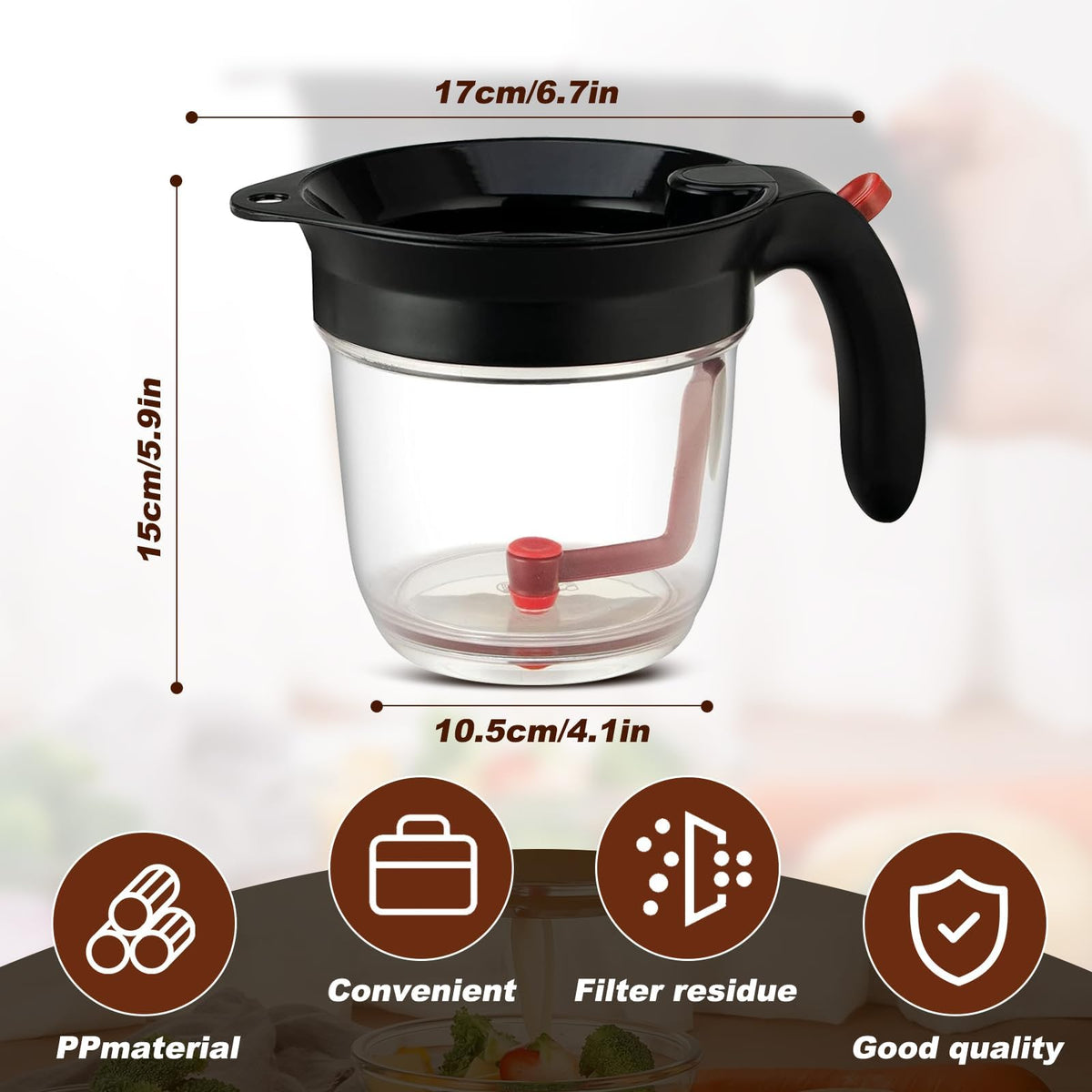 Generic Fat Separator, 4 Cup Bottom Release Strainer, Black