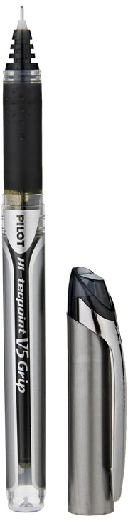 V5 Grip Liquid Ink Rollerball 0.5 mm Tip (Single Pen) - Black by PILOT – 1 Count (Pack of 1), Rubber, Black, Model BXGPN-V5-B