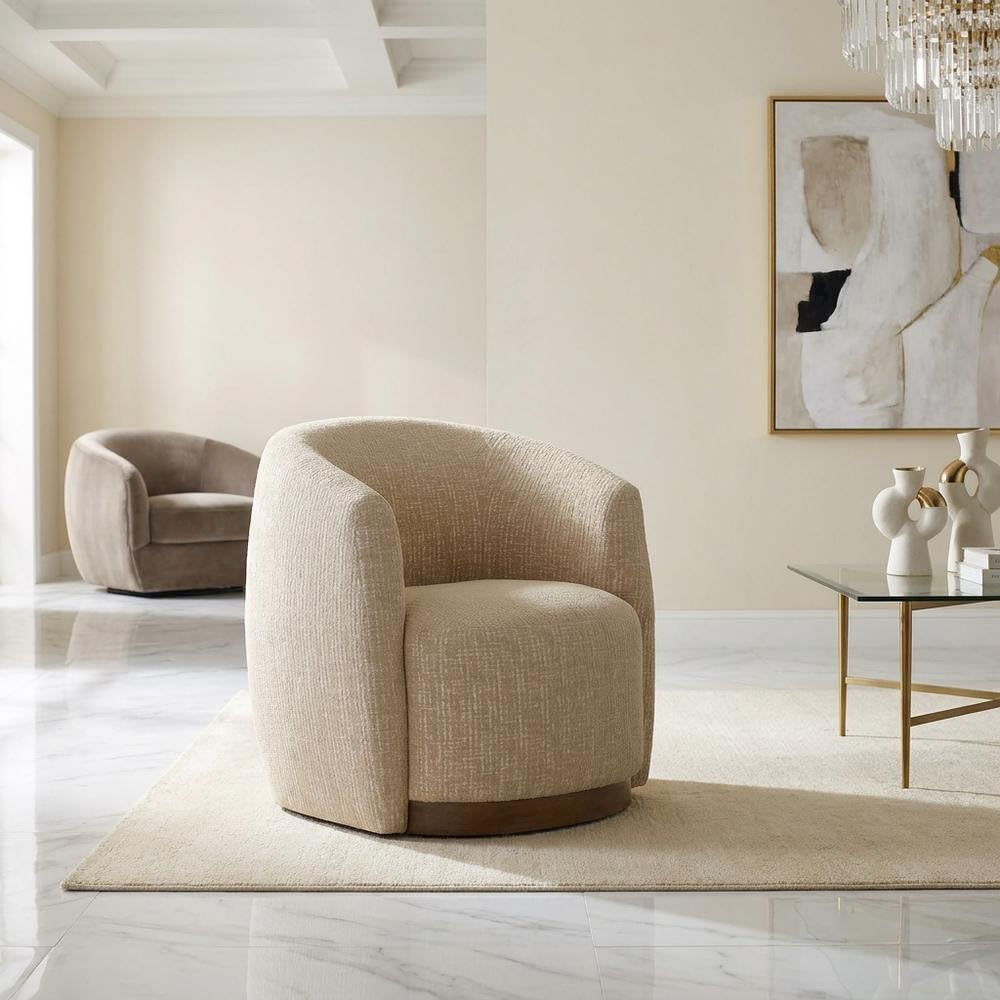 Beige Sand Dollar Swivel Accent Chair for Living Room by Starlight Canyon Home – 100% Polyester (S), Beige