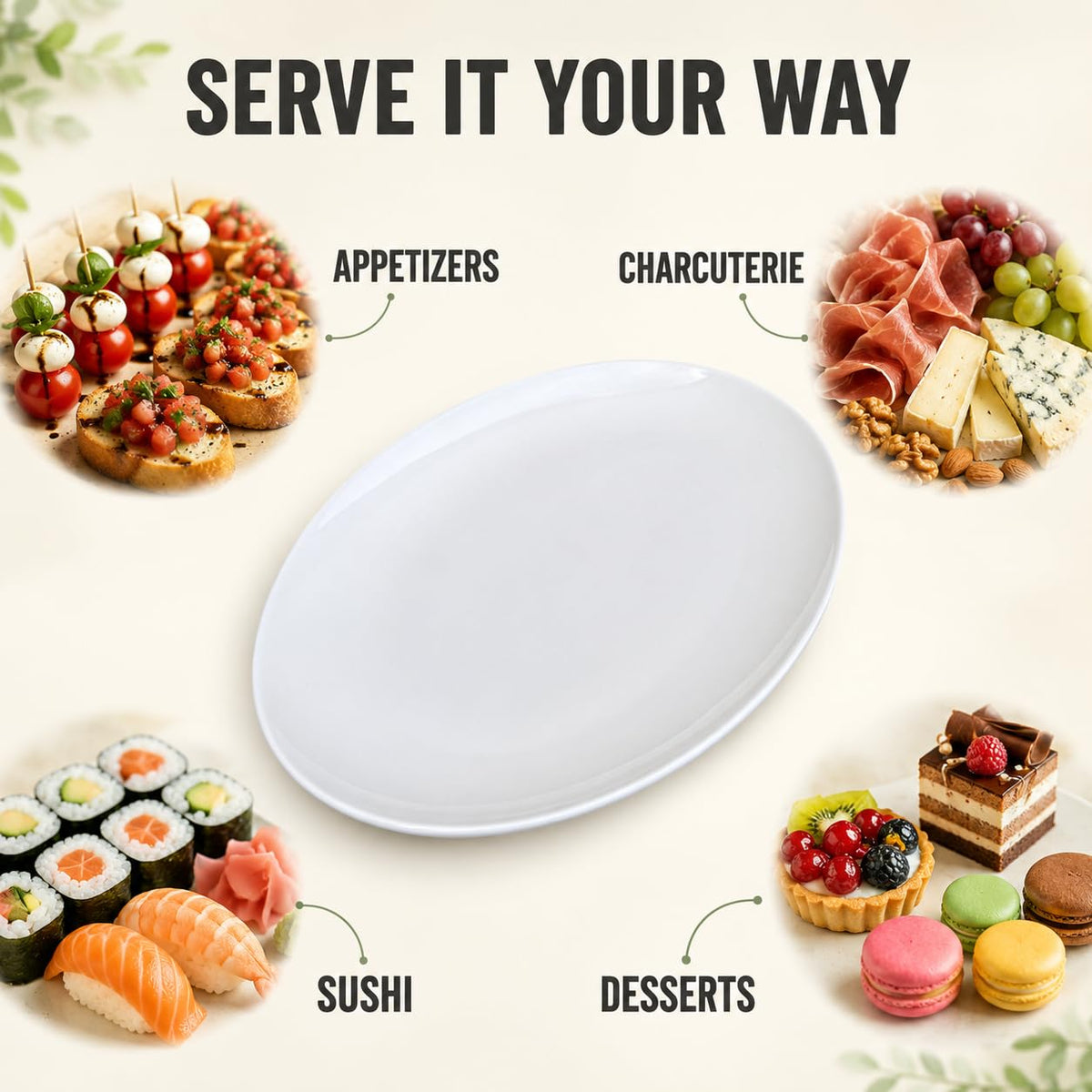 Yalong Porcelain Serving Platters, 14 Inch Oval, Set of 2, White