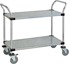 Quantum Storage Systems WRC-2448-2G 2-Tier Wire Utility Cart, 2 Solid Shelf, Chrome Finish, 24" Width x 48" Length x 37-1/2" Height