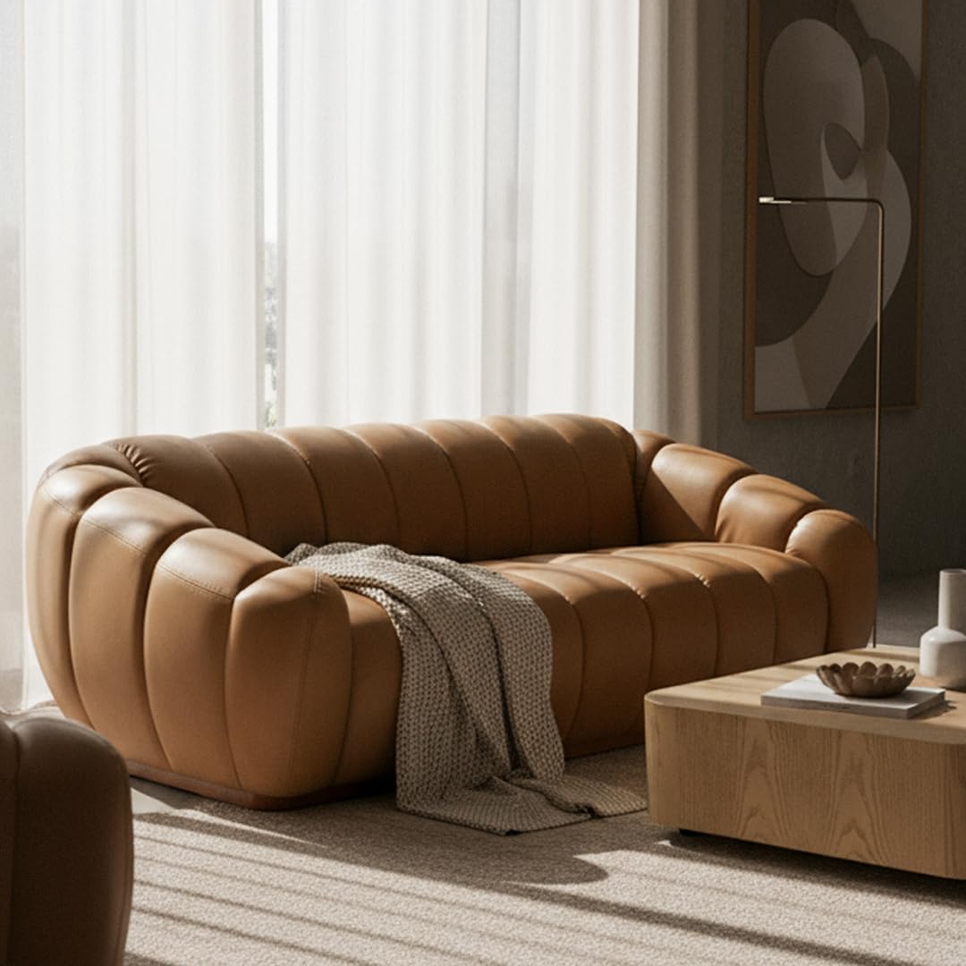 Ekwok - Modern Tan Leather Sofa by Limari Home – Foam, Tan, Model LIM-83356