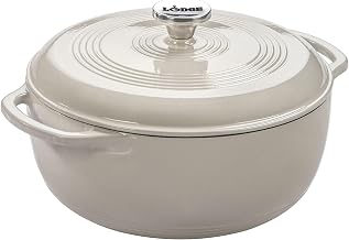 Lodge Essential Enamel Cast Iron Dutch Oven, 6 Quart, Oyster White | Ideal for Bread Baking, Braising, Marinating & Slow Cooking, Features Moisture-Sealing Lid & Dual Handles