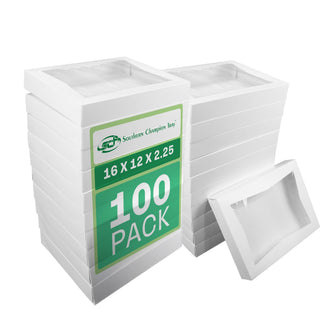 SCT Bakery Automatic Window Paperboard Bakery Box – Sheet Cake Box (100 Pack), 16 x 12 x 2-1/4 Inch, White Food Tray with Viewing Window, Grease & Moisture Resistant, Recyclable & Compostable, 24543