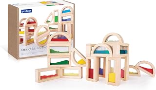 Guidecraft Sensory Rainbow Blocks - 18 pc. Set: 6 Shimmering Water, 6 Sand and 6 Crystal Bead Blocks, Construction Building Toy Set for Kids - Stacking Blocks