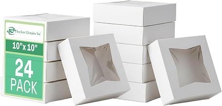 SOUTHERN CHAMPION TRAY SCT White Window Bakery Box (24 Pack) 10x10x2.5, Auto Pop-Up Containers for Pies, 10 inch Bakery Pack, Cookie Box with Window, 24233-24