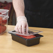 Fourth-Size Clear Polycarbonate Notched Food Pan Cover w/Handle - 10 3/7" L x 6 7/16" W by HUBERT – Polycarbonate (PC), Clear, Model 107023