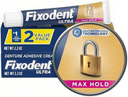 Fixodent Ultra Max Hold Denture Adhesive, White, 2.2 Oz (Pack of 2)