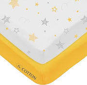 2 Pack Fitted Crib Sheets 52x28", Golden Star/Yellow