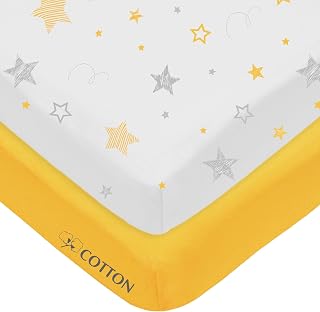 2 Pack Fitted Crib Sheets 52x28", Golden Star/Yellow