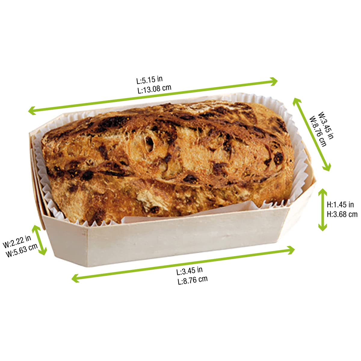 PacknWood 210NBAKE133 - Wooden Baking Mold - Rectangular Wood Baking Mold with Baking Liners Included - 100% Natural – Recyclable, and Biodegradable - (10 oz Capacity) (4.7" x 3.3") (Pack of 220)