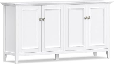 SIMPLIHOME Amherst 66" Wide Solid Wood Sideboard Cabinet in White