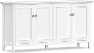SIMPLIHOME Amherst 66" Wide Solid Wood Sideboard Cabinet in White