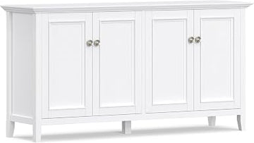 SIMPLIHOME Amherst 66" Wide Solid Wood Sideboard Cabinet in White