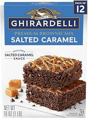 Ghirardelli Salted Caramel Premium Brownie Mix, Includes Salted Caramel Sauce, 16 oz Boxes (Pack of 12)