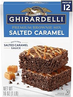 Ghirardelli Salted Caramel Premium Brownie Mix, Includes Salted Caramel Sauce, 16 oz Boxes (Pack of 12)