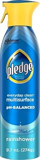 Pledge pH-Balanced Multisurface Spray, Gently Clean 101 Surfaces, Remove Dust and Messes, No Residue - Rainshower Scent, 9.7oz