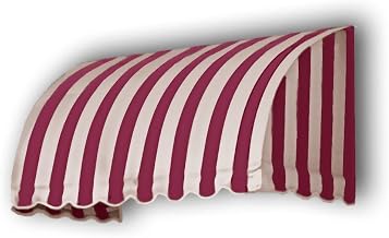 AWNTECH 10.38 FT. Savannah Fixed Awning 124.5 in. W X 44 in. H X 36 in. D Acrylic Fabric in Burgundy/TAN Stripe SV33-10BT