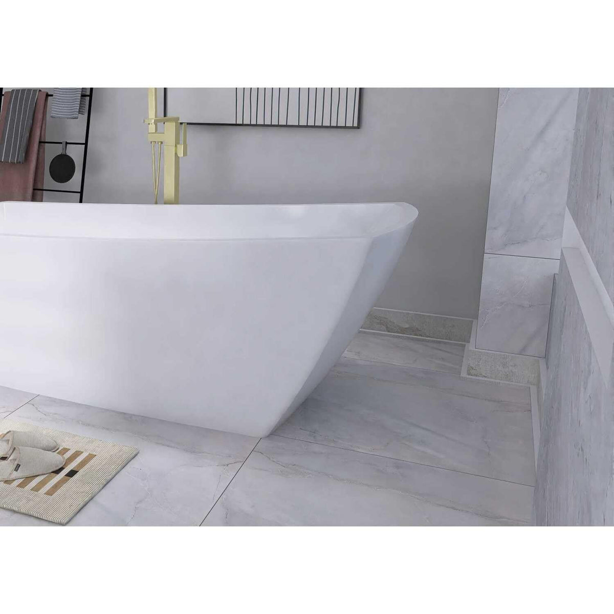 72" Soaking Single Slipper Bathtub in Glossy White/Gold by Elegant Kitchen and Bath – Acrylic, White, Model BT21272GW-BGD