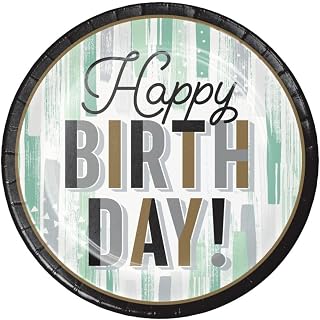Creative Converting Minted Milestone Chocolate Chip Mint Happy Birthday Dinner Plates, 8 Count