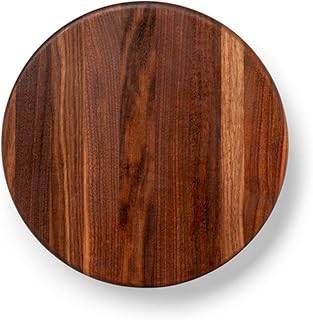 John Boos B Series Round Wooden Walnut Cutting Board 12”x12” – 1.5” Thick, 12-lb Non-Reversible Butcher Block with Wood Bun Feet & Edge-Grain