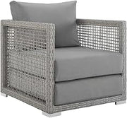 Gray Rattan Outdoor Patio Armchair for Stylish Comfort, Durable Frame, Modern Design, Suitable for Garden, Balcony, Or Poolside Relaxation