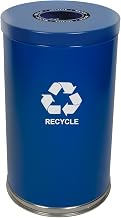 Witt Industries 18RTBL-1H Steel 35-Gallon 1 Opening Recycling Container with 1 Plastic Liner, Legend "Recycle", Round, 18" Diameter x 33" Height, Blue