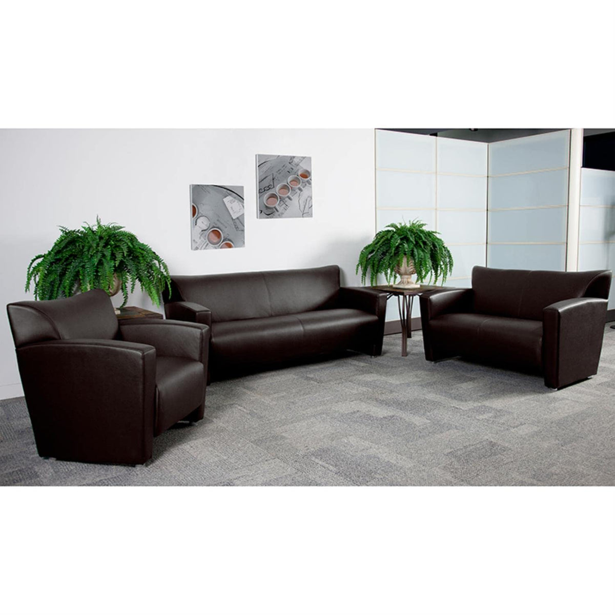 HERCULES Majesty Series Reception Set in Brown LeatherSoft by Flash Furniture – 3-Piece Set, Leather, Brown, Pack of 3, Model 222-SET-BN-GG