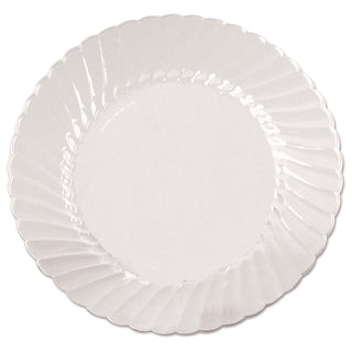 Classicware Clear Plastic 6" Dessert Plates, Bulk Case of 180, Round Heavyweight Fluted, Disposable, Durable, Elegant and Reu