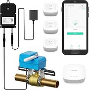 DIY Automatic Water Leak Detection & Shut-Off Starter Kit, EVO Valve Operator, Wireless Valve Controller, (3) Leak Sensors, Hub