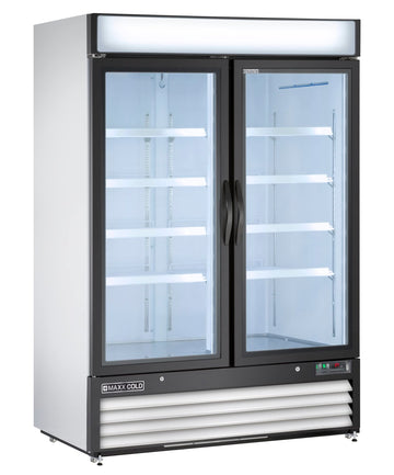 MXM2-48RHC, 54" Double Glass Door Merchandiser Refrigerator, Free Standing, 48 Cu. Ft., Stainless Steel by MAXX Cold – 54 inches, 48.0 cubic_feet, Stainless-Steel, Model DGMW48R