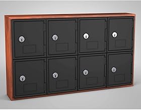 Cell Phone Locker, 8 Door, 24" x 4" x 13-1/2", Cherry/Black