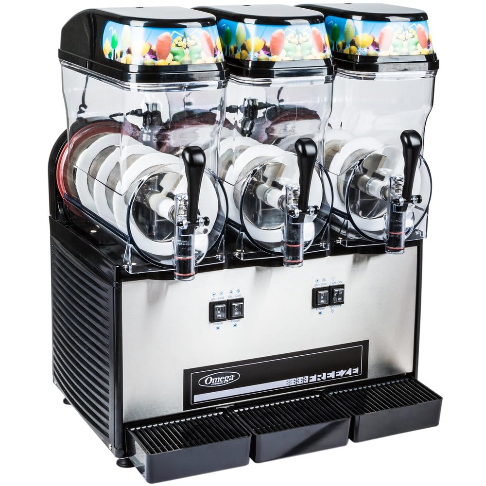 Commercial 1/2-Horsepower 980-Watt Granita Machine with 3 3-Gallon Bowls by Omega – 1, 3.0 gallons, Stainless Steel, Black, Model OFS30