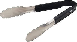 Winco 9 1/2" Black Prime Stainless Steel Utility Tong, Silicone Handle | Restaurant service, Great for Salads and Buffets