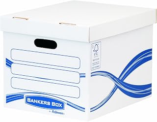 Bankers Box Basic Standard Cardboard Storage Boxes with Lids (Externals: H 29 x W 32.1 x D 39.1 cm), Pack of 10