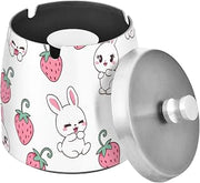 Rabbit Strawberry Pattern Splash Ashtray with Lid, Outdoor Ashtrays for Patio