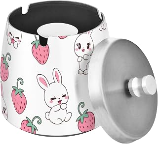 Rabbit Strawberry Pattern Splash Ashtray with Lid, Outdoor Ashtrays for Patio