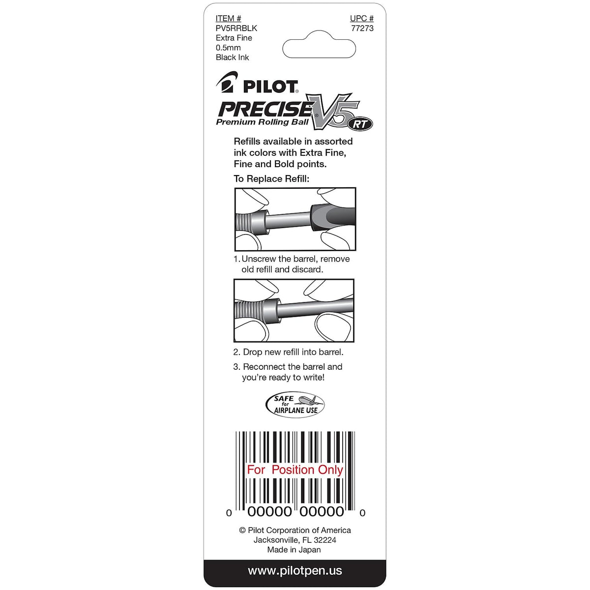 77273 Refill for Precise V5 RT Rolling Ball by PILOT – 1 - Pack, Black, Pack of 2, Model PIL77273