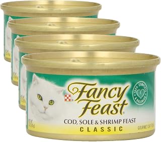 Fancy Feast Cat Food Cod Sole & Shrimp Feast, 3 oz (Pack of 4)