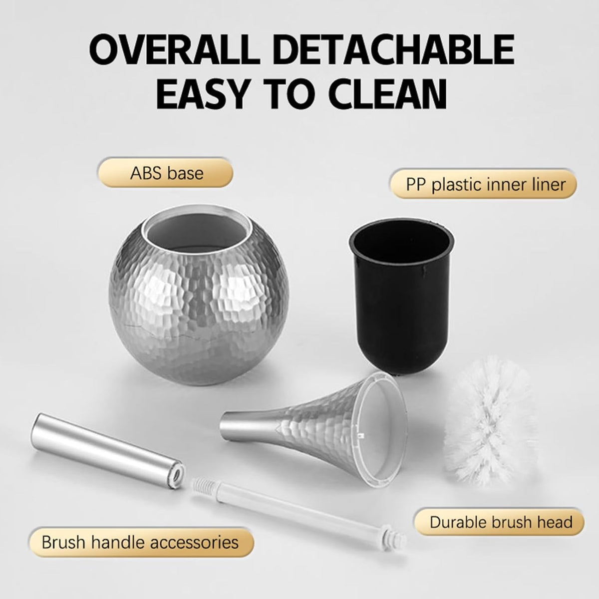 Hideaway Toilet Brush Set by Kobzipanda – Acrylonitrile Butadiene Styrene (ABS), Gold, Model GGMTS